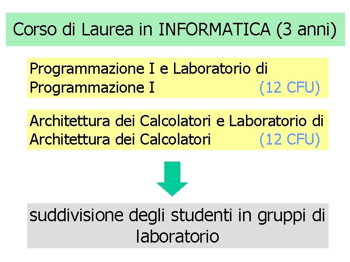 Corso di Laurea in INFORMATICA (3 anni) Programmazione I e Laboratorio di Programmazione I