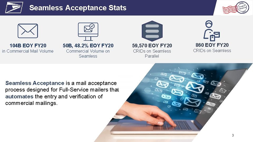Seamless Acceptance Stats uct Prod ns tio lu o S 104 B EOY FY Seamless Acceptance Stats uct Prod ns tio lu o S 104 B EOY FY