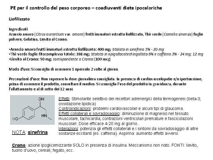 PE per il controllo del peso corporeo – coadiuvanti diete ipocaloriche Liofilizzato Ingredienti Arancio