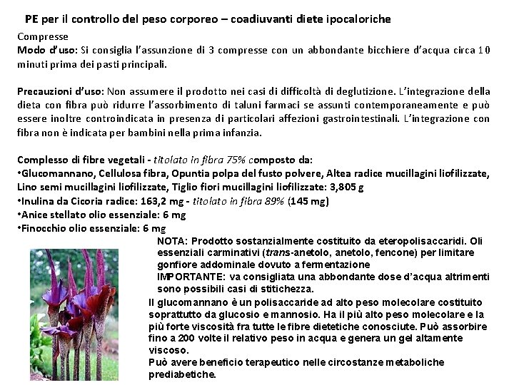 PE per il controllo del peso corporeo – coadiuvanti diete ipocaloriche Compresse Modo d’uso: