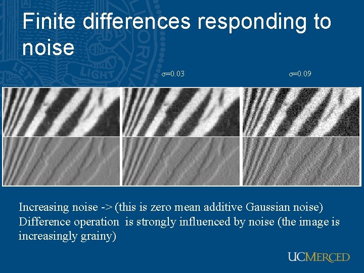 Finite differences responding to noise σ=0. 03 σ=0. 09 Increasing noise -> (this is