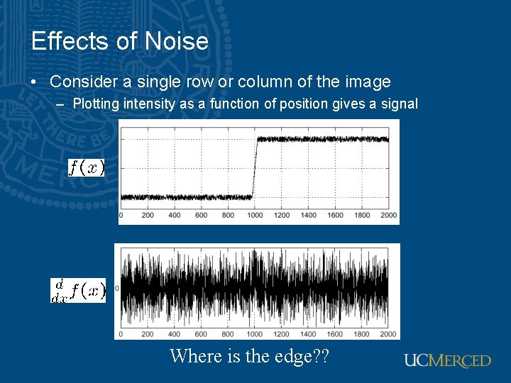Effects of Noise • Consider a single row or column of the image –