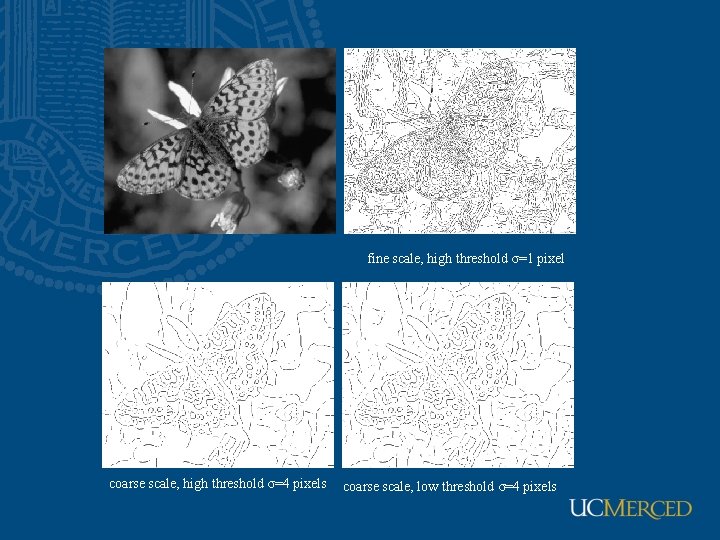 fine scale, high threshold σ=1 pixel coarse scale, high threshold σ=4 pixels coarse scale,