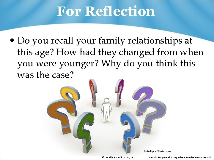 For Reflection • Do you recall your family relationships at this age? How had