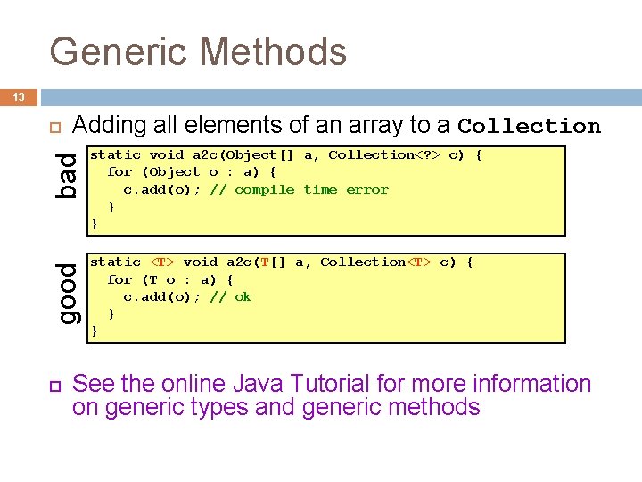 Generic Methods 13 bad Adding all elements of an array to a Collection static Generic Methods 13 bad Adding all elements of an array to a Collection static