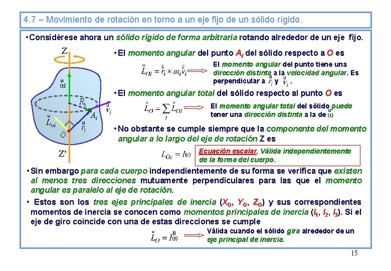 4. 7 – Movimiento de rotación en torno a un eje fijo de un