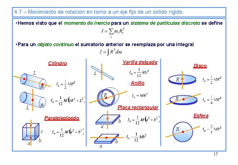 4. 7 – Movimiento de rotación en torno a un eje fijo de un