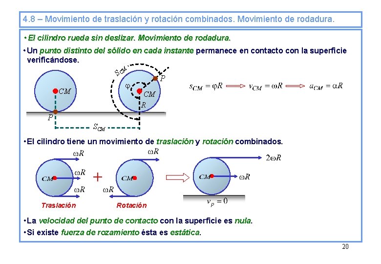 4. 8 – Movimiento de traslación y rotación combinados. Movimiento de rodadura. • El