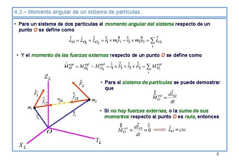 4. 3 – Momento angular de un sistema de partículas. • Para un sistema