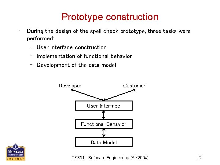 Prototype construction • During the design of the spell check prototype, three tasks were