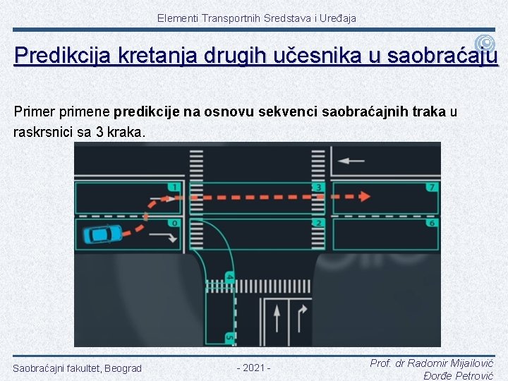 Elementi Transportnih Sredstava i Uređaja Predikcija kretanja drugih učesnika u saobraćaju Primer primene predikcije