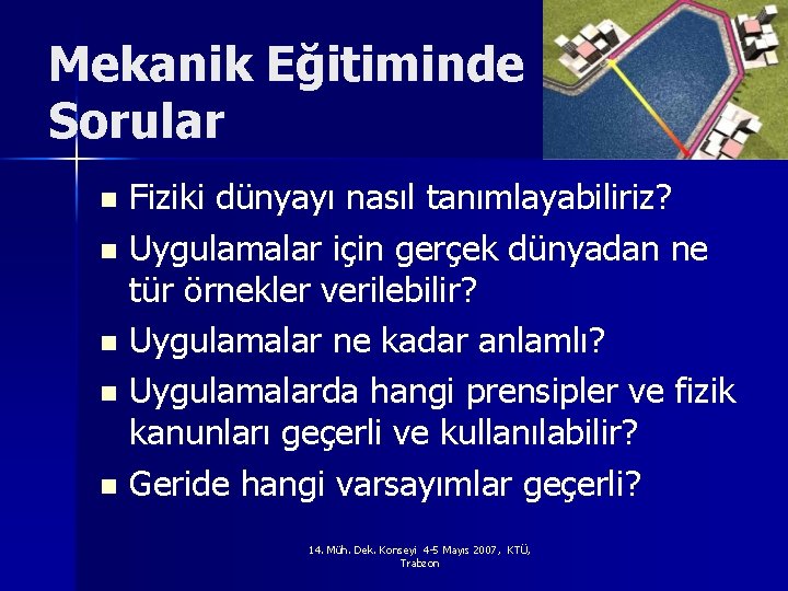 Mekanik Eğitiminde Sorular Fiziki dünyayı nasıl tanımlayabiliriz? n Uygulamalar için gerçek dünyadan ne tür