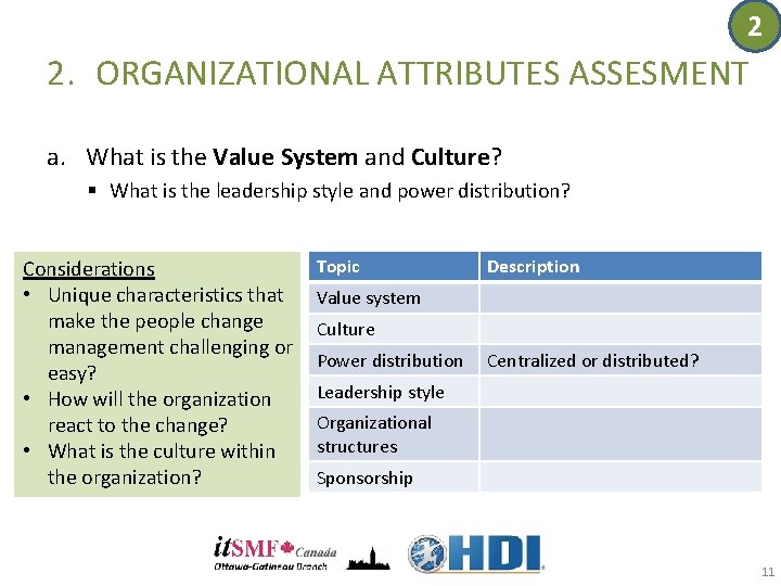 2 2. ORGANIZATIONAL ATTRIBUTES ASSESMENT a. What is the Value System and Culture? § 2 2. ORGANIZATIONAL ATTRIBUTES ASSESMENT a. What is the Value System and Culture? §
