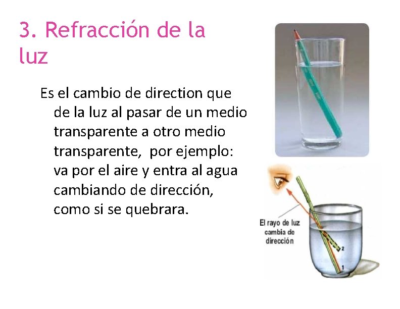 3. Refracción de la luz Es el cambio de direction que de la luz