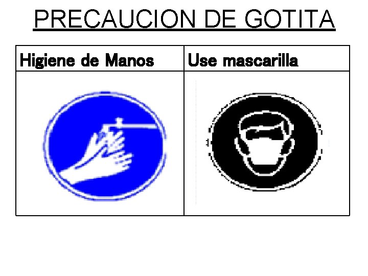 PRECAUCION DE GOTITA Higiene de Manos Use mascarilla 