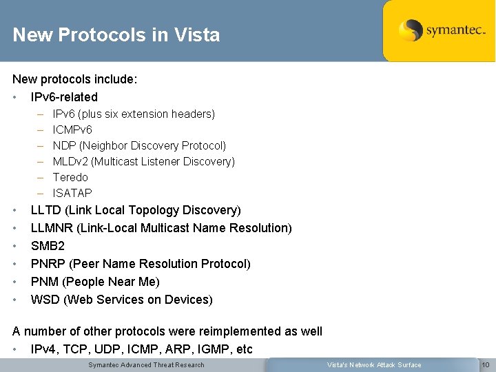 New Protocols in Vista New protocols include: • IPv 6 -related – – –