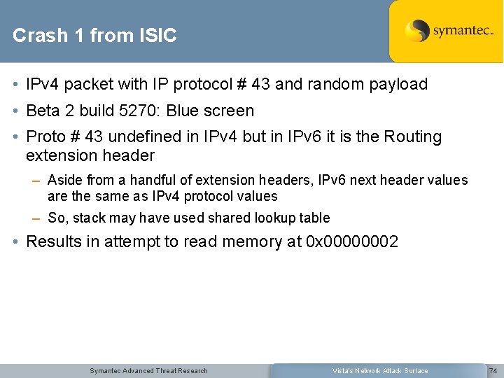 Crash 1 from ISIC • IPv 4 packet with IP protocol # 43 and