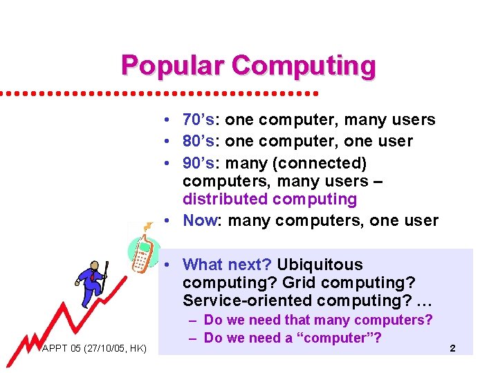 Popular Computing • 70’s: one computer, many users • 80’s: one computer, one user