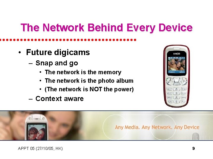 The Network Behind Every Device • Future digicams – Snap and go • The