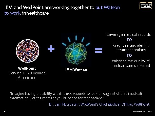 IBM and Well. Point are working together to put Watson to work in healthcare