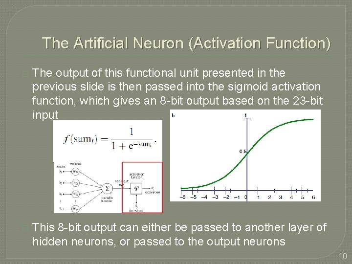 The Artificial Neuron (Activation Function) � The output of this functional unit presented in