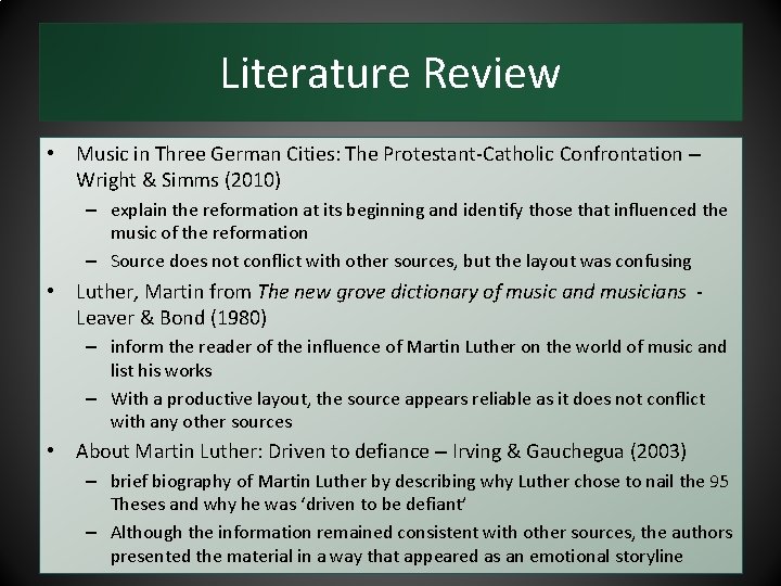 Literature Review • Music in Three German Cities: The Protestant-Catholic Confrontation – Wright &