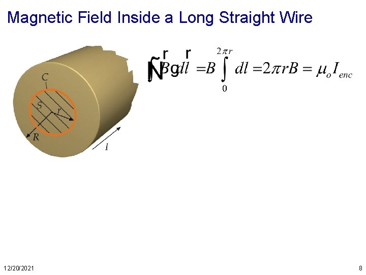 Magnetic Field Inside a Long Straight Wire 12/20/2021 8 