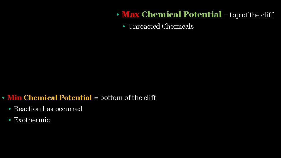  • Max Chemical Potential = top of the cliff • Unreacted Chemicals •