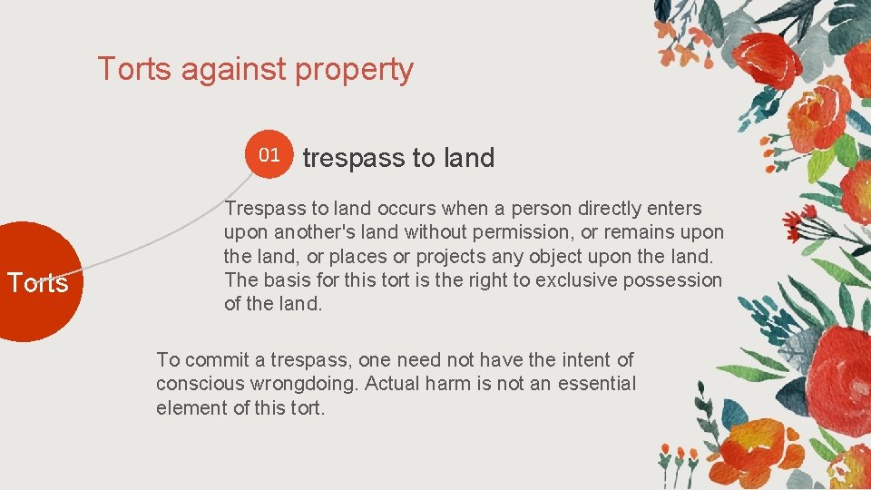 Torts against property 01 Torts trespass to land Trespass to land occurs when a Torts against property 01 Torts trespass to land Trespass to land occurs when a