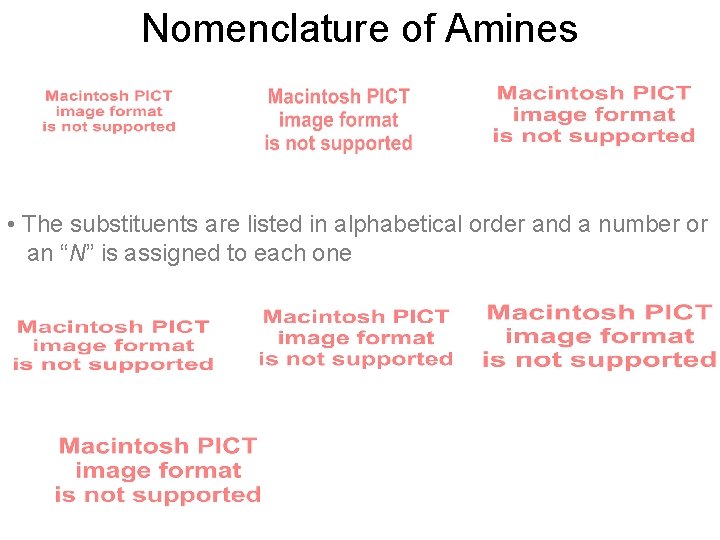 Nomenclature of Amines • The substituents are listed in alphabetical order and a number