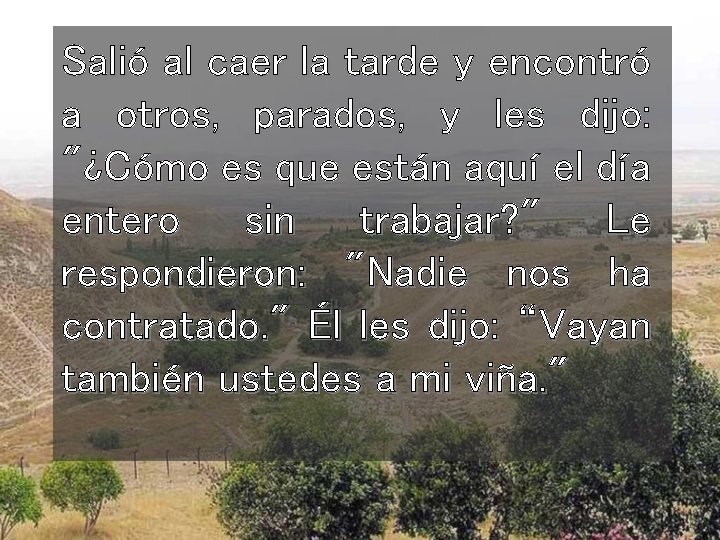 Salió al caer la tarde y encontró a otros, parados, y les dijo: "¿Cómo