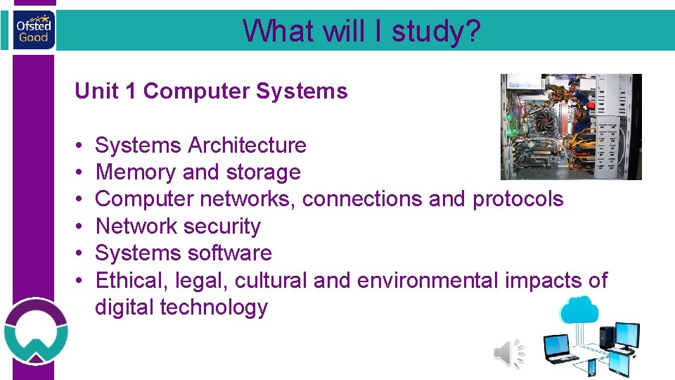 What will I study? Unit 1 Computer Systems • • • Systems Architecture Memory