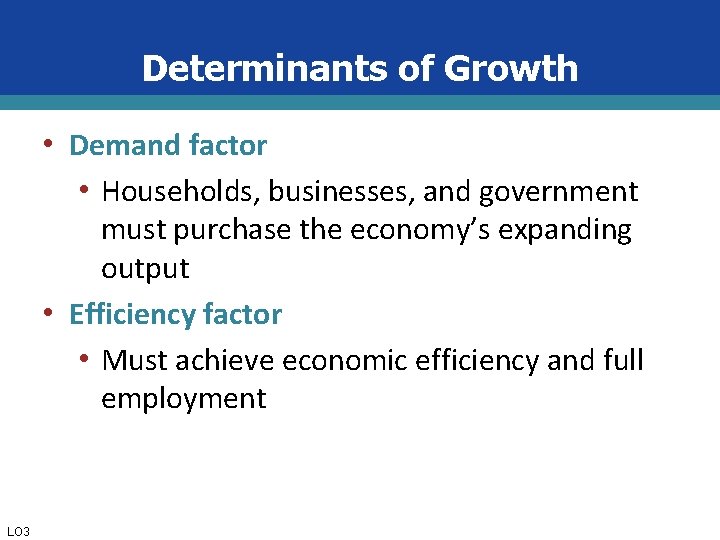 Determinants of Growth • Demand factor • Households, businesses, and government must purchase the