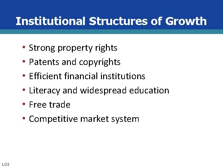 Institutional Structures of Growth • • • LO 2 Strong property rights Patents and