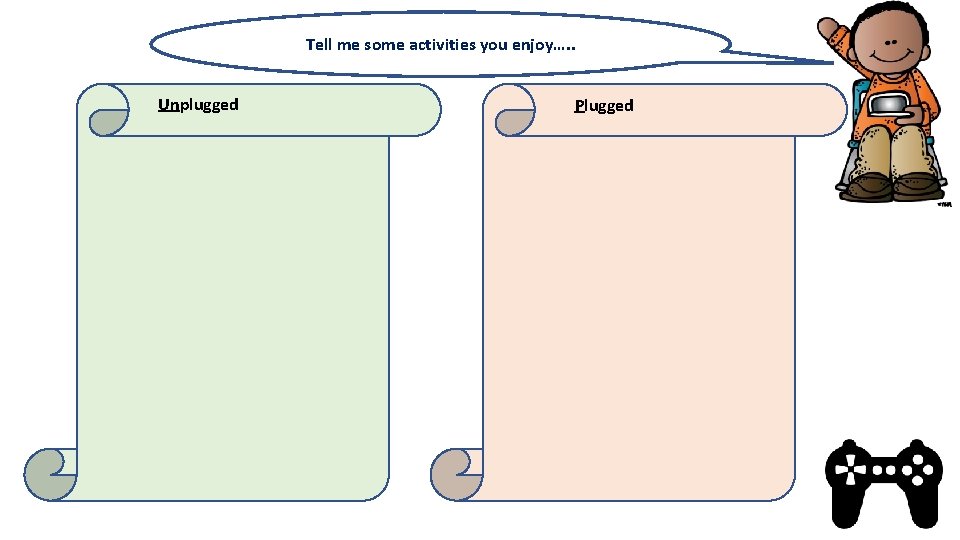 Tell me some activities you enjoy…. . Unplugged Plugged 