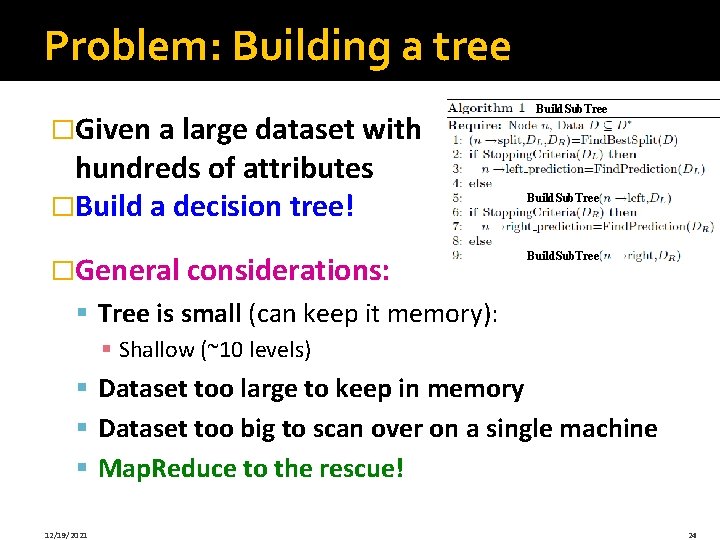 Problem: Building a tree �Given a large dataset with hundreds of attributes �Build a