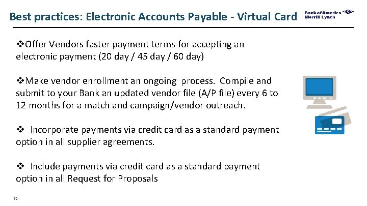 Best practices: Electronic Accounts Payable - Virtual Card v. Offer Vendors faster payment terms