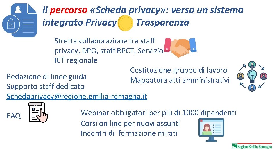 Il percorso «Scheda privacy» : verso un sistema integrato Privacy Trasparenza Stretta collaborazione tra
