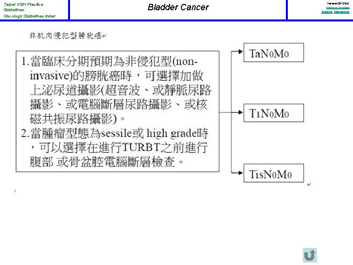 Taipei VGH Practice Guidelines: Oncology Guidelines Index Bladder Cancer Version 2012 Oct Table of