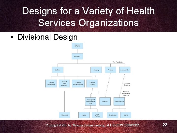 Designs for a Variety of Health Services Organizations • Divisional Design Copyright © 2006