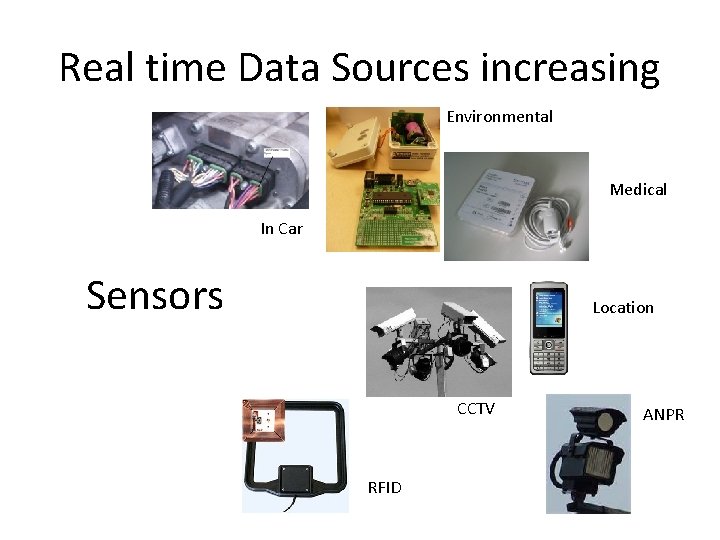 Real time Data Sources increasing Environmental Medical In Car Sensors Location CCTV RFID ANPR