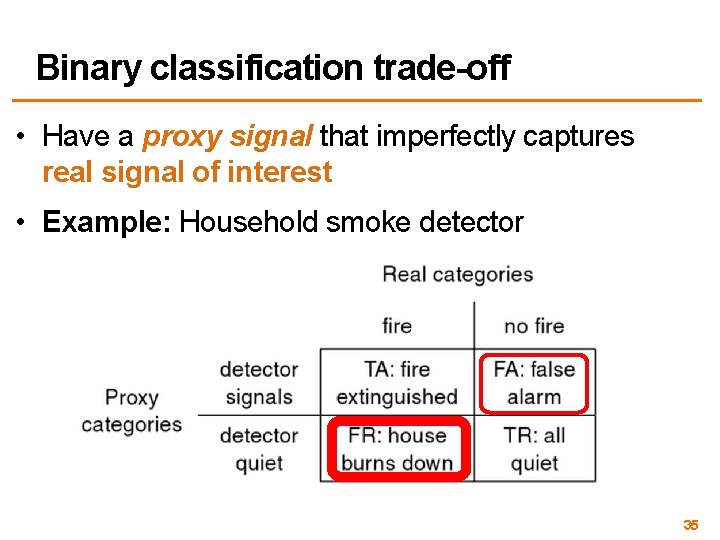 Binary classification trade-off • Have a proxy signal that imperfectly captures real signal of