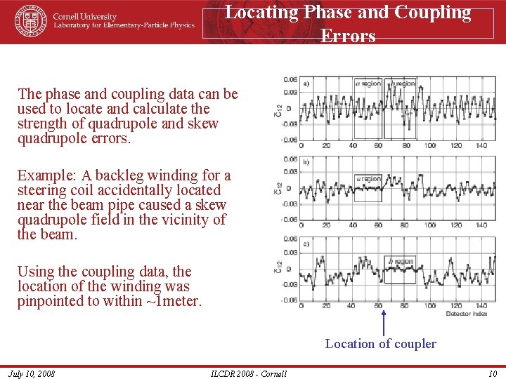 Locating Phase and Coupling Errors The phase and coupling data can be used to