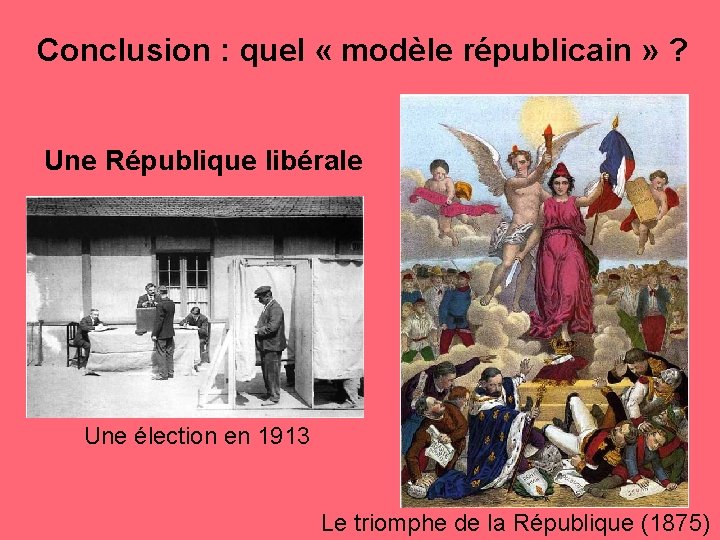 Conclusion : quel « modèle républicain » ? Une République libérale Une élection en