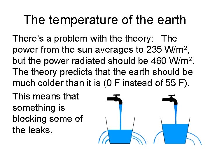 The temperature of the earth There’s a problem with theory: The power from the