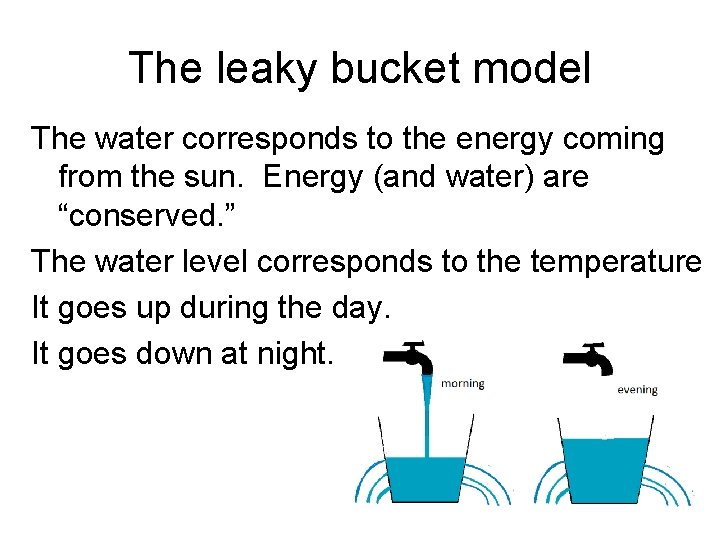 The leaky bucket model The water corresponds to the energy coming from the sun.