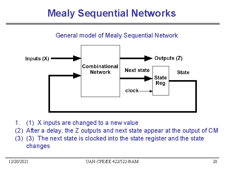 Mealy Sequential Networks General model of Mealy Sequential Network 1. (1) X inputs are