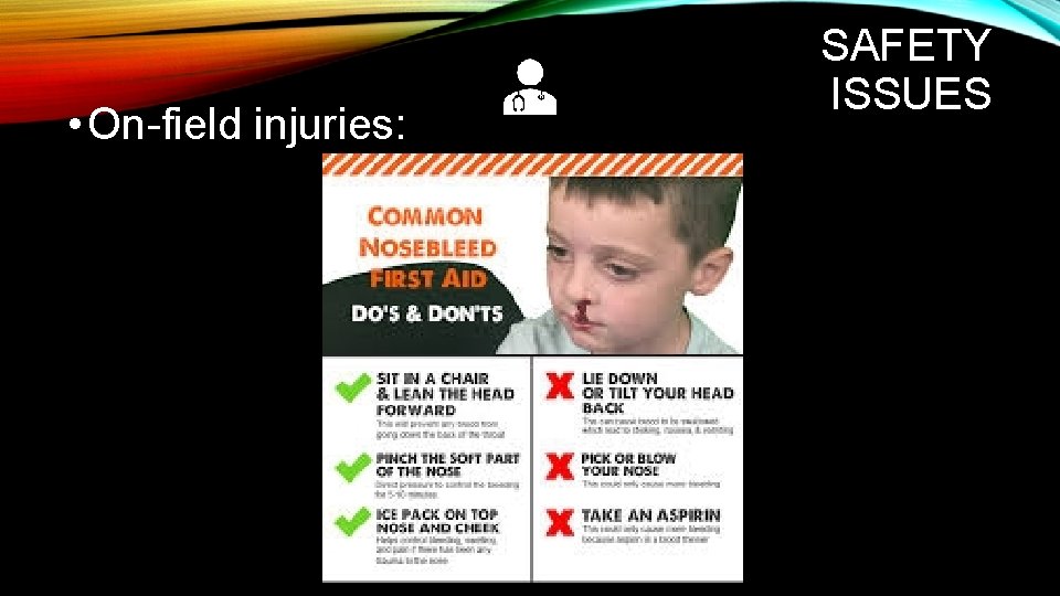 • On-field injuries: SAFETY ISSUES • On-field injuries: SAFETY ISSUES