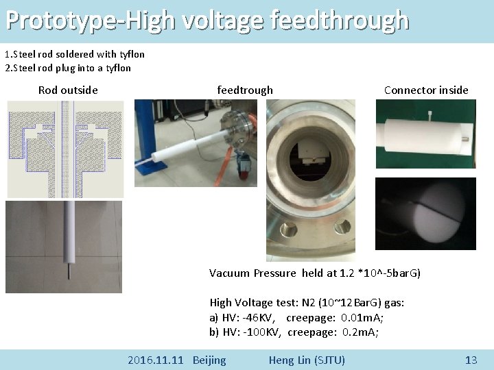 Prototype-High voltage feedthrough 1. Steel rod soldered with tyflon 2. Steel rod plug into