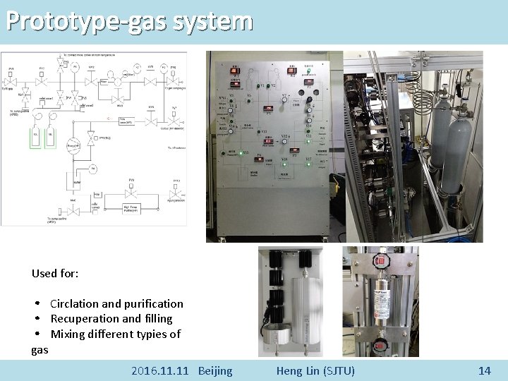 Prototype-gas system Used for: · Circlation and purification · Recuperation and filling · Mixing